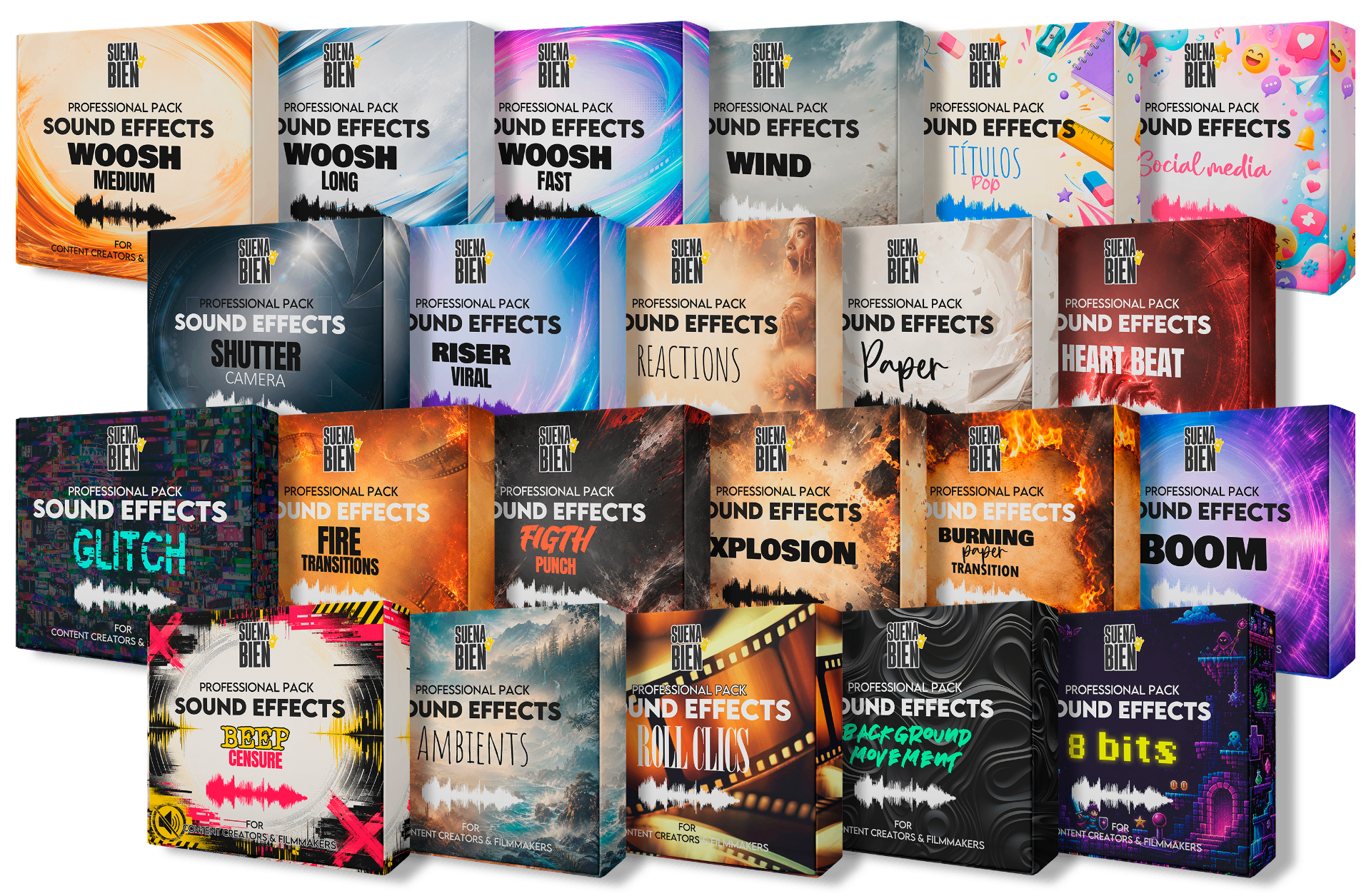 Megapack de 200 sonidos profesionales para edición de vídeo